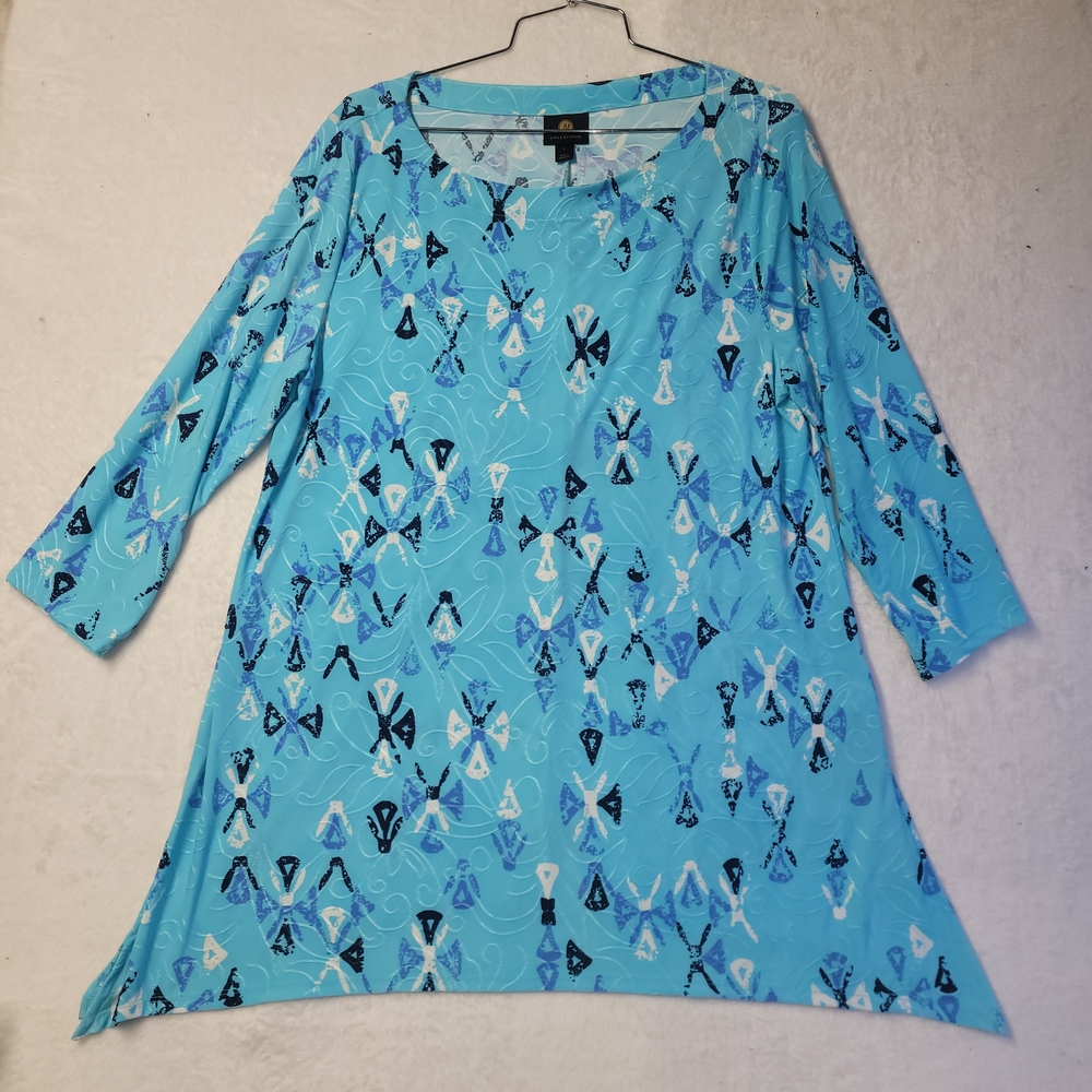 Jm Collection Aqua Multi-Pattern V-Neck Tunic - image 1